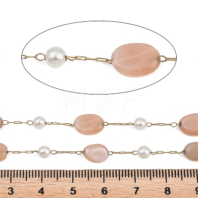 Natural Sunstone Nuggets & 316 Stainless Steel Handmade Link Chains CHS-K021-14G-18-1