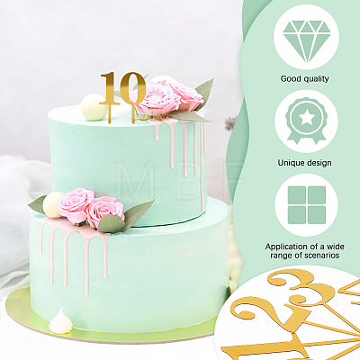 CRASPIRE 10Pcs 10 Style Number Acrylic Mirror Effect Cake Toppers FIND-CP0001-68-1