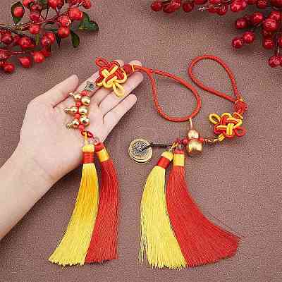 SUPERFINDINGS 2Pcs 2 Style Polyester Tassel & Chinese Knot Pendant AJEW-FH0002-28-1