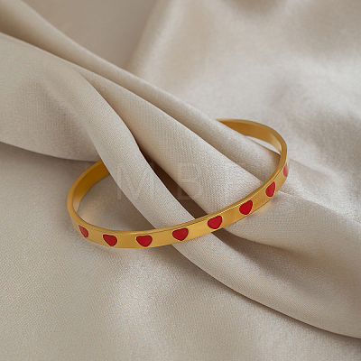 304 Stainless Steel Enamel Red Heart Open Cuff Bangles for Women JS6918-1