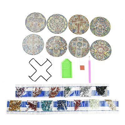 DIY Religion Cross Theme Diamond Painting Wood Cup Mat Kits DIY-H163-09-1