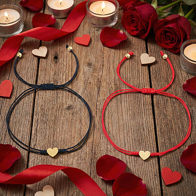 2Pcs Heart 304 Stainless Steel Bead Braided Bead Bracelets LR5598-2-1