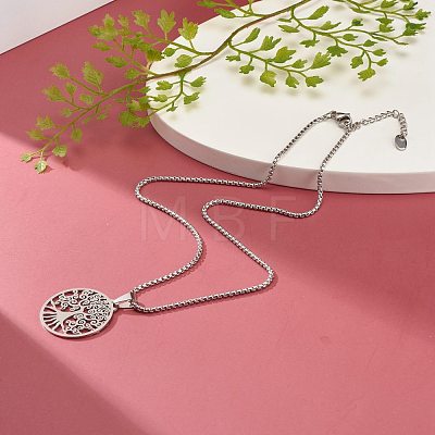 Flat Round with Tree of Life Pendant Necklace for Girl Women NJEW-JN03711-1