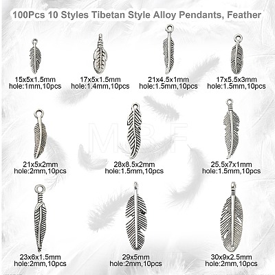 100Pcs 10 Styles Tibetan Style Alloy Pendants TIBEP-CJ0001-64-1