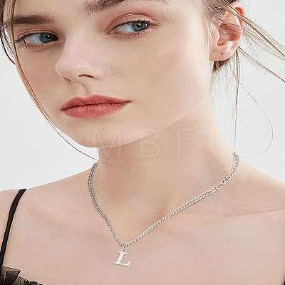 1Pc 304 Stainless Steel Letter Pendant Necklaces NJEW-LP0001-33L-P-1