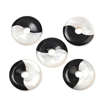 Natural Black Onyx(Dyed & Heated) with Natural White Shell Pendants SSHEL-B006-10-1