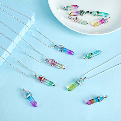 14Pcs 7 Colors Faceted Bullet Glass Pointed Pendants GLAA-FH0001-52-1