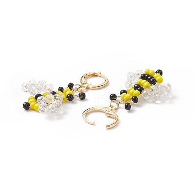 Glass Braided Bees Dangle Leverback Earrings EJEW-TA00126-1