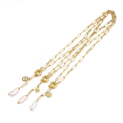 Natural Baroque Pearl Keshi Pearl Lariat Necklaces NJEW-JN03042-1