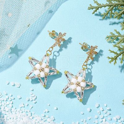 Glass Star Stud Earrings EJEW-MZ00256-03-1