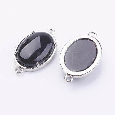 Brass Natural Black Agate Links connectors G-E398-04H-1