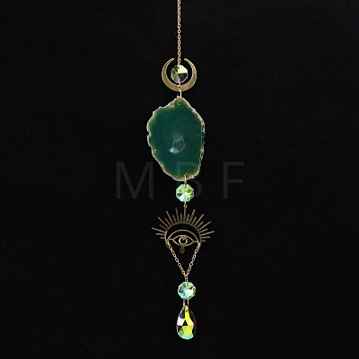 Natural Green Aventurine  Piece & Metal Evil Eye Moon Hanging Ornaments PW-WG66301-04-1