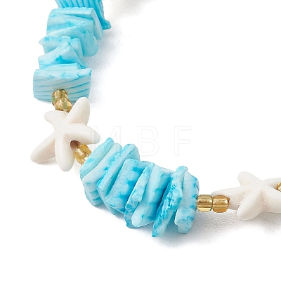 Synthetic Turquoise & Natural Sea Shell Beaded Bracelets for Women BJEW-JB13585-1