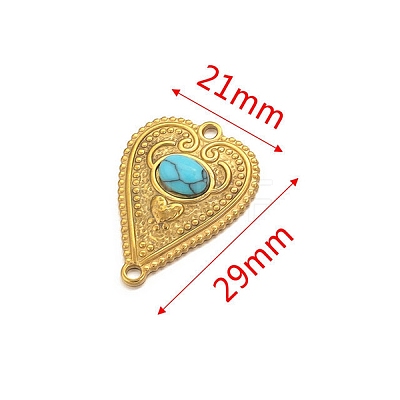 Stainless Steel Pave Dyed Synthetic Turquoise Peach Heart Connector Charms PW-WG0EEB2-04-1