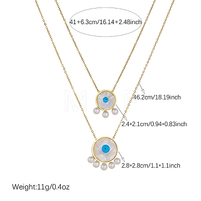 304 Stainless Steel Acrylic Blue Evil Eye Pendant Double Layer Necklaces for Women WG0980E-01-1