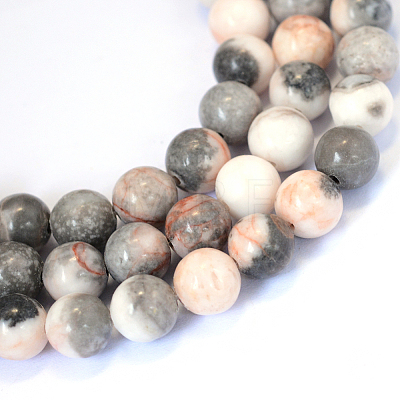 Natural Pink Zebra Jasper Round Bead Strands G-E334-8mm-11-1