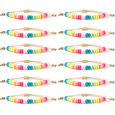 12Pcs Polymer Clay Beads Braided Bead Bracelets for Women NL7584-3-1