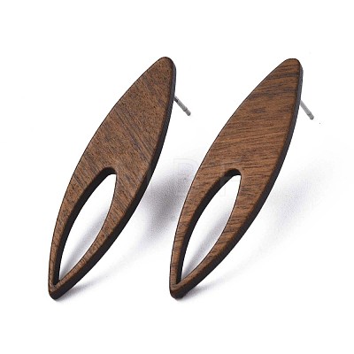 Walnut Wood Horse Eye Stud Earrings with 304 Stainless Steel Pin for Women EJEW-N017-009-1