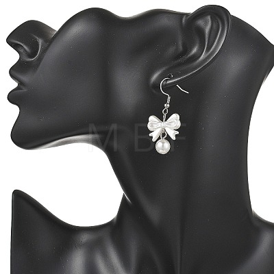 Bowknot ABS Plastic Imitation Pearl Dangle Earrings EJEW-JE06774-1