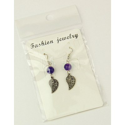 Dangle Leaf Earrings EJEW-JE00177-M-1