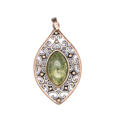 Retro Hollow Natural Unakite Pendants PW-WGEF371-03-1