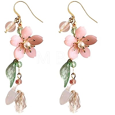 Flower with Teardrop Alloy Resin Dangle Earrings FS-WG8E2A2-01-1