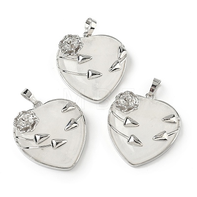 Natural Quartz Crystal Heart Pendants G-S391-01P-K-1