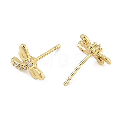 Brass Micro Pave Clear Cubic Zirconia Stud Earrings EJEW-R016-26G-10-1