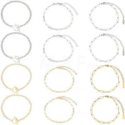 12Pcs 6 Styles 304 Stainless Steel Chains Bracelets for Men Women BJEW-SC0001-64-1