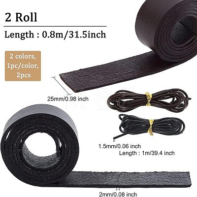 Olycraft 2Pcs 2 Colors Flat Leather Jewelry Cords WL-OC0001-03-1