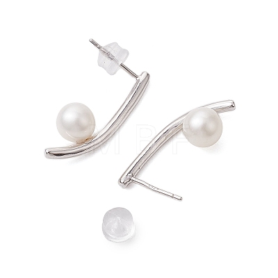 Natural Pearl Ear Studs EJEW-P286-52P-1