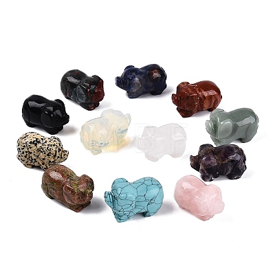 Natural & Synthetic Mixed Gemstone Pig Figurines Set G-Q615-06-1