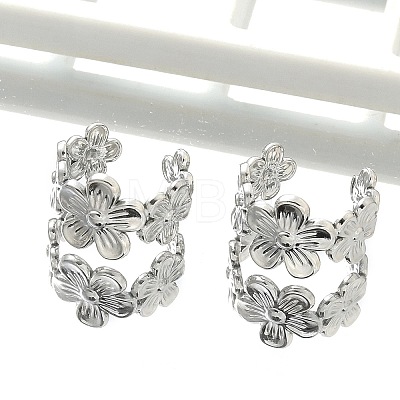 304 Stainless Steel Flower Cuff Earrings for Women EJEW-A118-03P-1