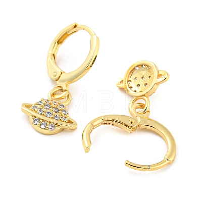 Planet Shape Rack Plating Brass Micro Pave Cubic Zirconia Dangle Leverback Earrings EJEW-P240-06G-1
