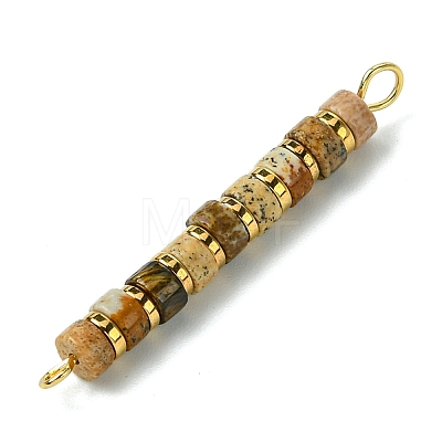 Natural Picture Jasper & Electroplated Synthetic Non-magnetic Hematite Heishi Connector Charms PALLOY-JF03291-08-1