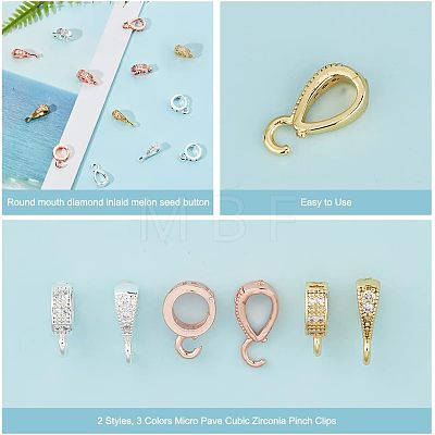  18Pcs 6 Style Brass Crystal Rhinestone Tube Bails FIND-NB0003-06-1