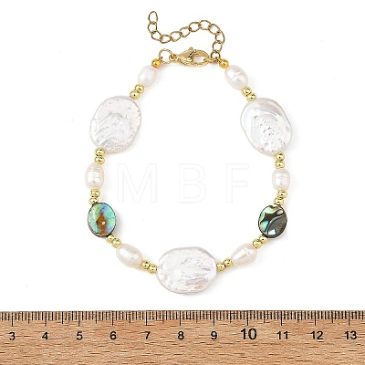 Natural Baroque Keshi Pearl Oval & Paua Shell & Freshwater Pearl Beaded Bracelets BJEW-JB14337-1