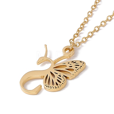 Initial Letter with Butterfly Pendant Necklace NJEW-C026-01G-S-1