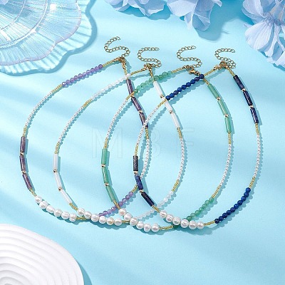 Natural Gemstone & Natural Pearl & Glass Seed Beaded Necklaces for Women NJEW-JN05094-1