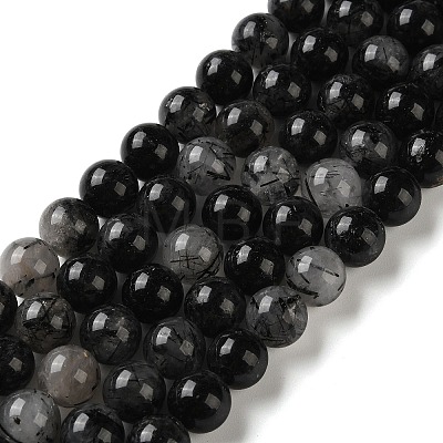 Natural Tourmalinated Quartz Beads Strands G-C268-B06-02-1