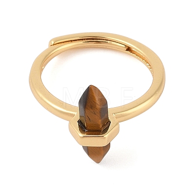 Double Pointed Hexagonal Prism Natural Tiger Eye Adjustable Rings for Women RJEW-G327-01G-12-1