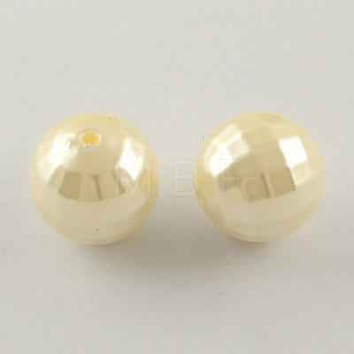 ABS Plastic Imitation Pearl Faceted Round Beads X-MACR-S251-M-1