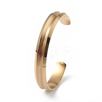 Ion Plating(IP) 304 Stainless Steel Grooved Open Cuff Bangle for Women BJEW-P294-01G-1