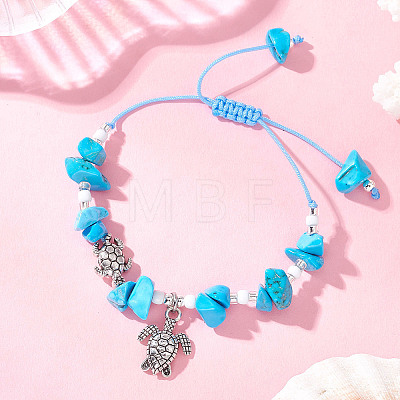Turtle Alloy Charm Bracelets BJEW-MZ00329-1