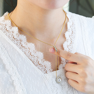 304 Stainless Steel Pave Clear Cubic Zirconia Tassel Y Necklaces for Women WG80101-01-1