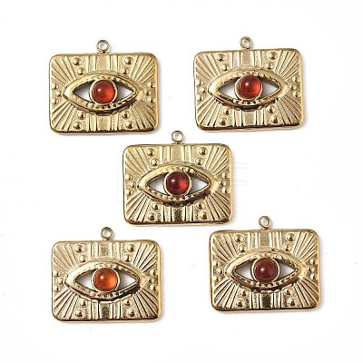 Vacuum Plating 201 Stainless Steel Natural Red Agate Pendants STAS-C064-VC835-1