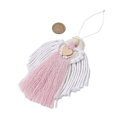 Handmade Macrame Cotton Angel Hanging Ornaments HJEW-JM02760-02-1