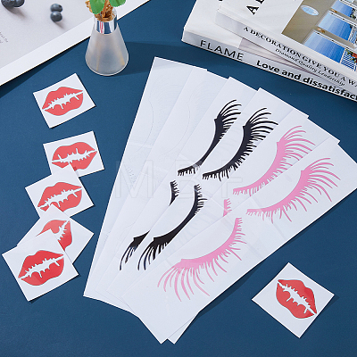 SUPERFINDINGS 6 Sets 3 Colors PVC Eyelashes & Lips Car Decorative Stickers DIY-FH0006-46-1