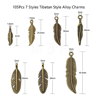 105Pcs 7 Styles Tibetan Style Alloy Pendants TIBEP-CJ0001-98-1