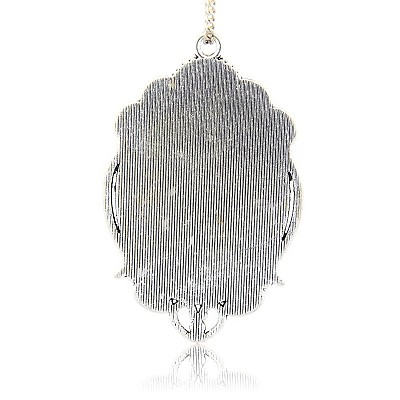 Antique Silver Plated Alloy Glass Oval Big Pendants GLAA-N0006-01-1